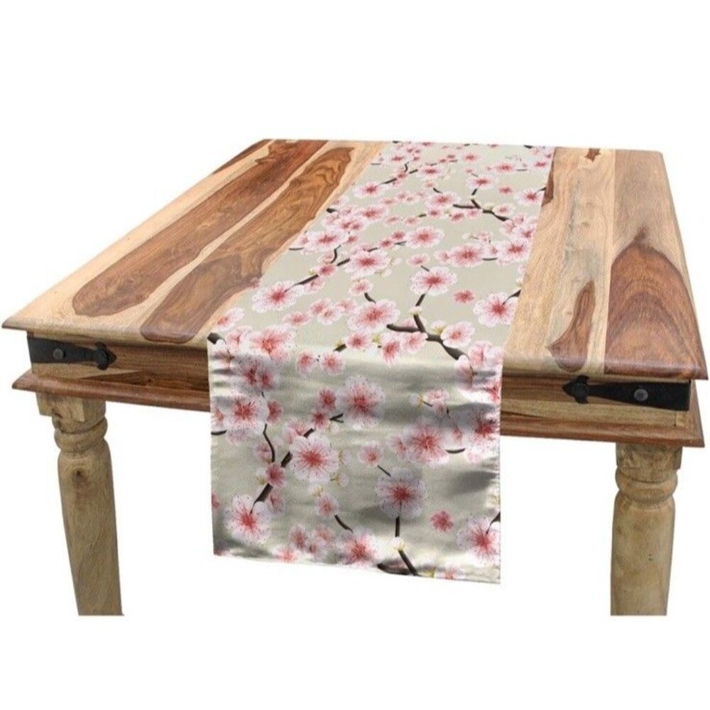 Cherry Blossom East Table Runner Long Cotton 16x72 Japanese Symbolic Of Spring